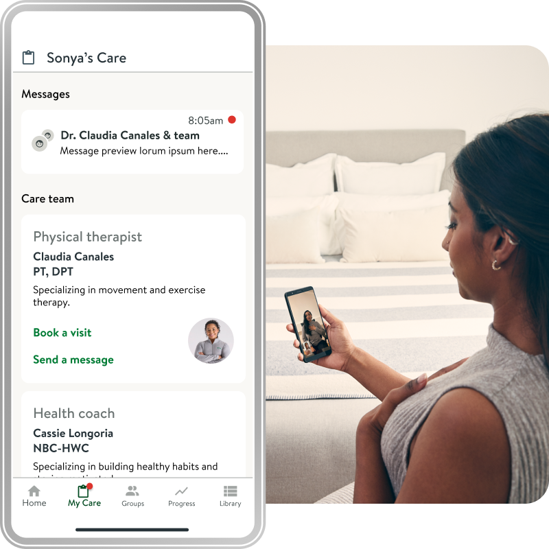 MyCare UI overlaid on member's PT call